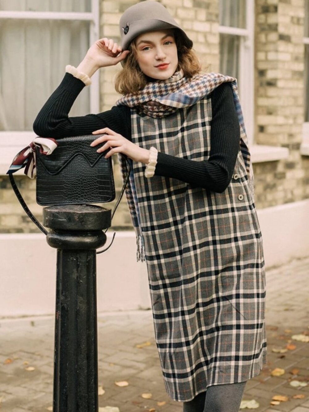 NWT Miss Patina Gray Plaid Layering Dress for Fall